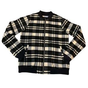 Columbia Plaid Bomber Jacket Grey Black Buffalo Check Zip Gorpcore Dark Academia